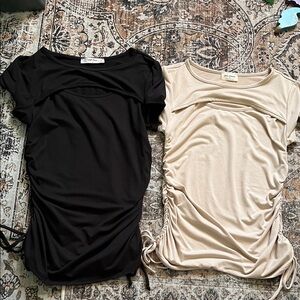 Women's Ruched Tops - Black and Tan